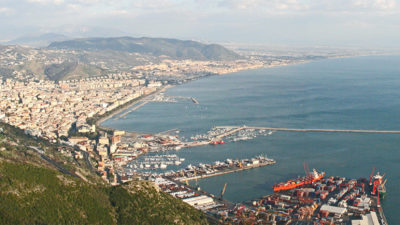 Salerno port and city view